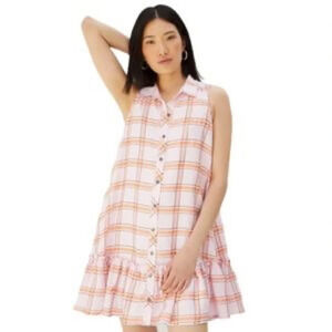 Maeve by Anthropologie Pink Plaid Flounced Swing Dress - Size SP
